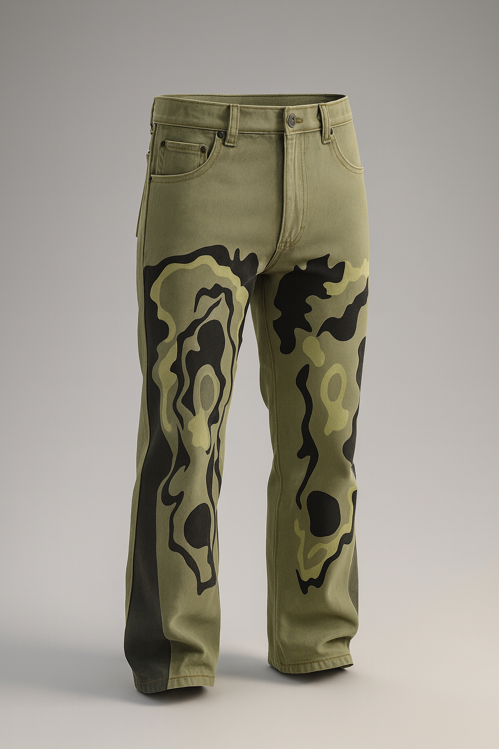 Urban Camo Artistic Jeans – Olive Green