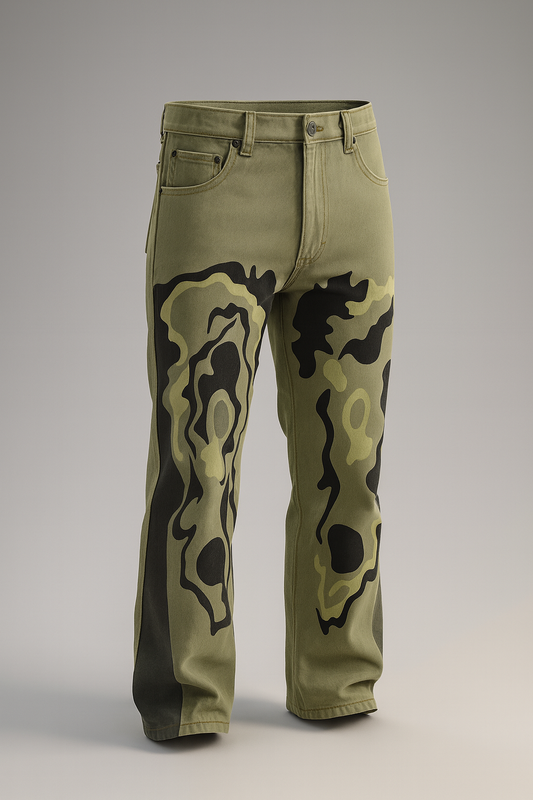 Urban Camo Artistic Jeans – Olive Green